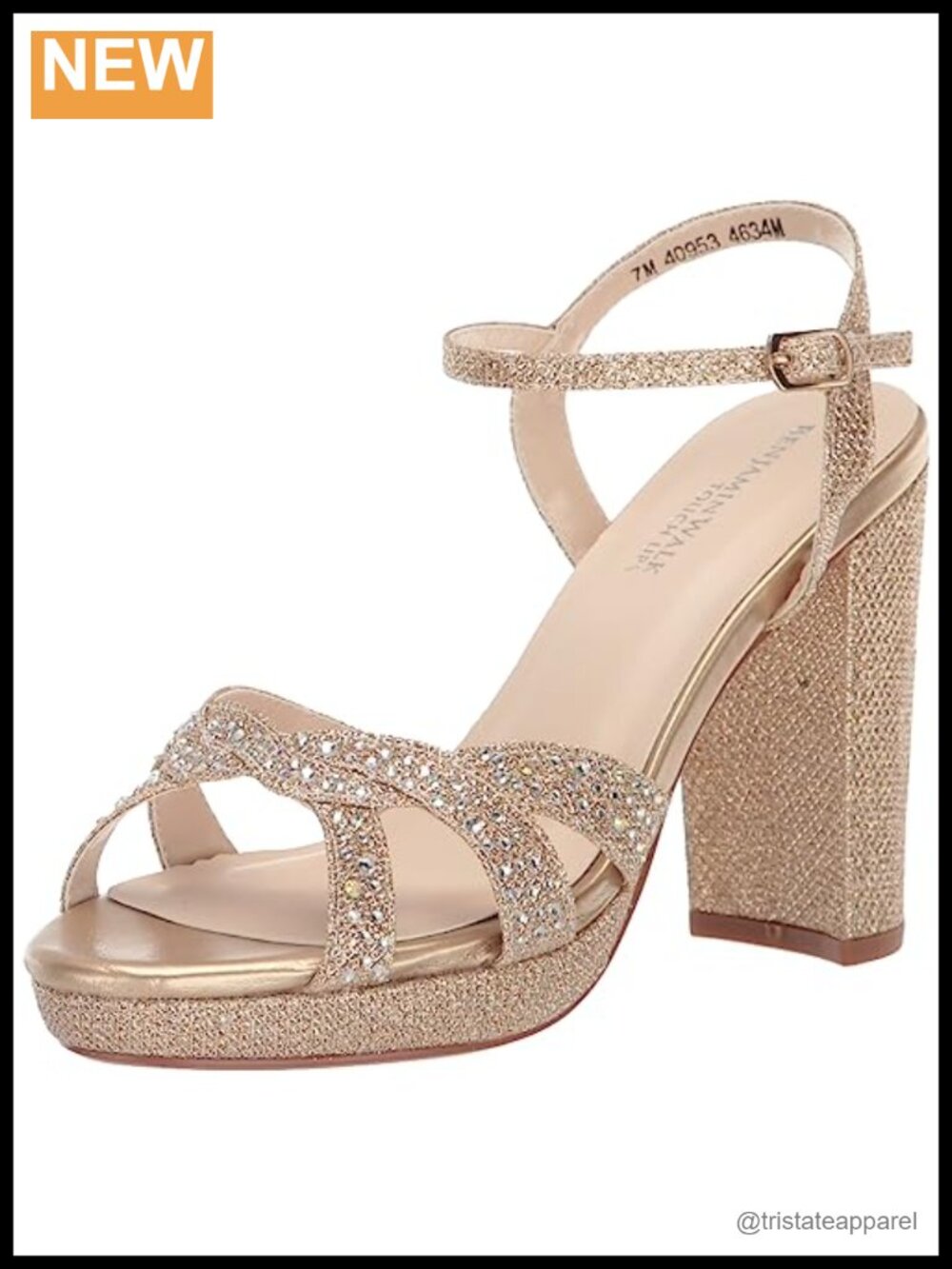 Platform Wedge Sandal with Ankle Strap & Jewel Embellishment, Block Heel